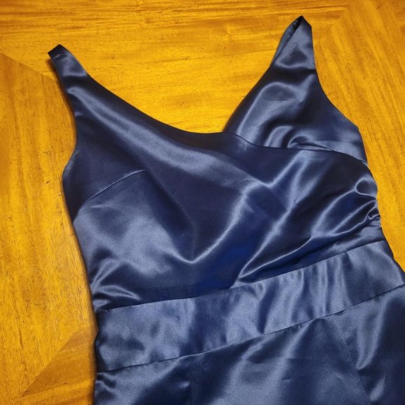 Aria Blue Satin Wrap Top Dress - Picture 3 of 14